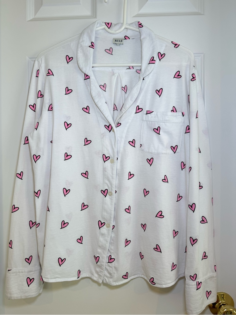 KULE Organic Cotton Pajama Top with Pink Heart Motif Size S